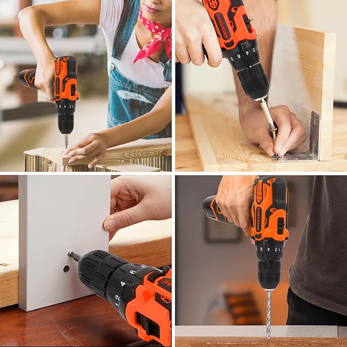 COMOWARE 12V Cordless Drill Set 169Pcs Hand Tool Set with Cordless Drill Driver Complete Repair Tool Kit for Men Storage Bag Ideal for Office Garden Dorm and DIY Project