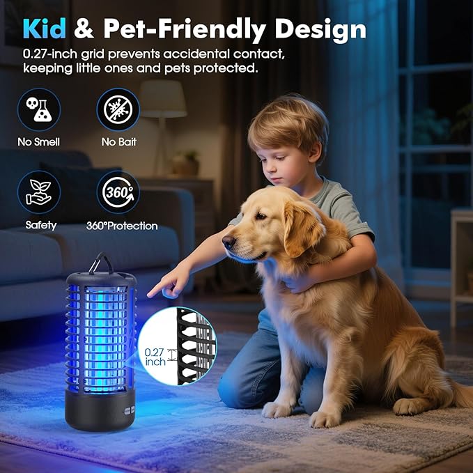 Rechargeable Bug Zapper （2 Pack） Portable Electric Mosquito Killer for Indoor &amp Outdoor Fly Trap for Camping Patio Garden Kitchen and Porch (Black)
