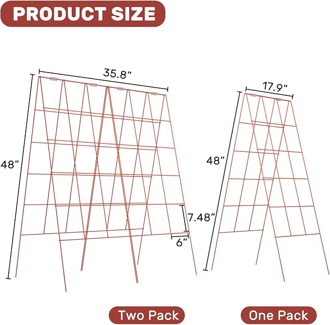 DOEWORKS Cucumber Trellis 48 High Foldable A Frame Garden Trellis 2 Pack Plant Support for Climbing Cucumber Beans Tomatoes Flowers Red