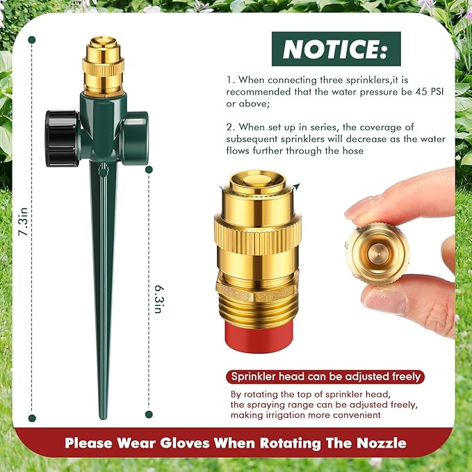 Landical Above Ground Irrigation Garden Sprinkler System 3 Pack Lawn Sprinkler and 32.8 ft Garden Hose Drip Irrigation System Garden Watering System DIY Plant Watering Set for Yard(Dark Green)