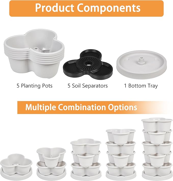 VECELO 5 Tier Vertical Garden Planter Self Watering Stackable Planters with Wheels for Strawberries Herbs Flowers Vegetables Gray