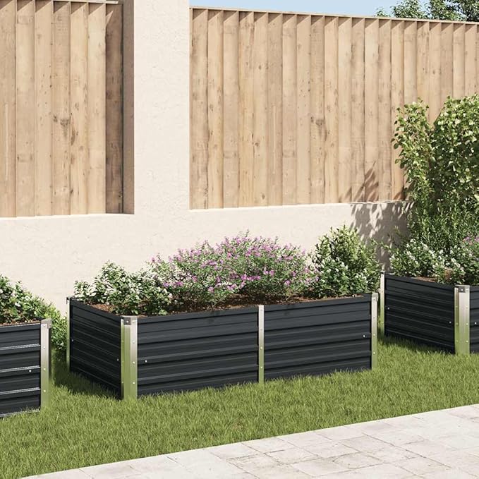 vidaXL Garden Raised Bed Galvanised Steel Rectangular Garden Planter for Flowers and Planters Raised Bed Weather-Resistant Anthracite 63x31.5x17.7