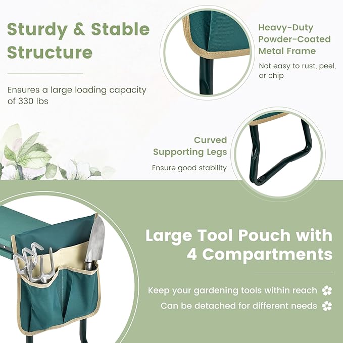 IRONMAX Garden Kneeler and Seat Heavy Duty Foldable Gardening Bench Stool w/Soft Foam Pad &amp Tool Storage Bag for Kneeling &amp Sitting Gardening Gifts for Women Men