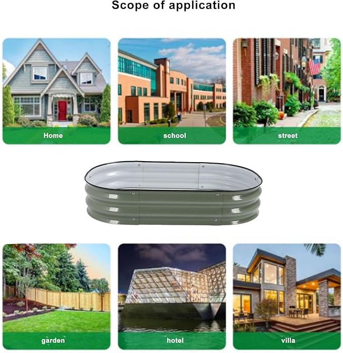 Fabater Raised Garden Bed Kit Oval Raised Planter Bed Open Base for Vegetables Easy Installation for Home School Garden Hotel (Light Green)
