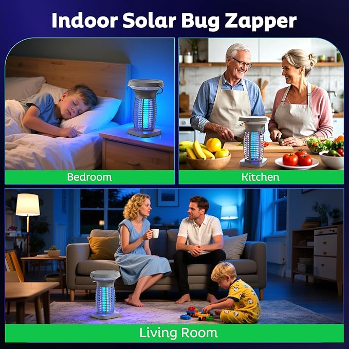 Solar Bug Zapper Outdoor Mosquito Zapper Outdoor Waterproof Electric Fly Zapper Rechargeable Mosquito Killer with Solar Panel 4200V Fly Trap Indoor for Home Backyard Patio Garden Camping