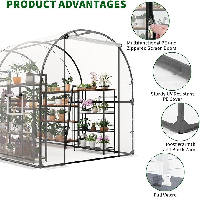Greenhouse for Outdoor - Walk in Greenhouse with Ventilated Mesh Windows Heavy Duty Metal Frame Weatherproof Cover Roll Up Door Large Plant Garden Hot House for Plants Seedlings - 8.2x6.6x6.6 ft