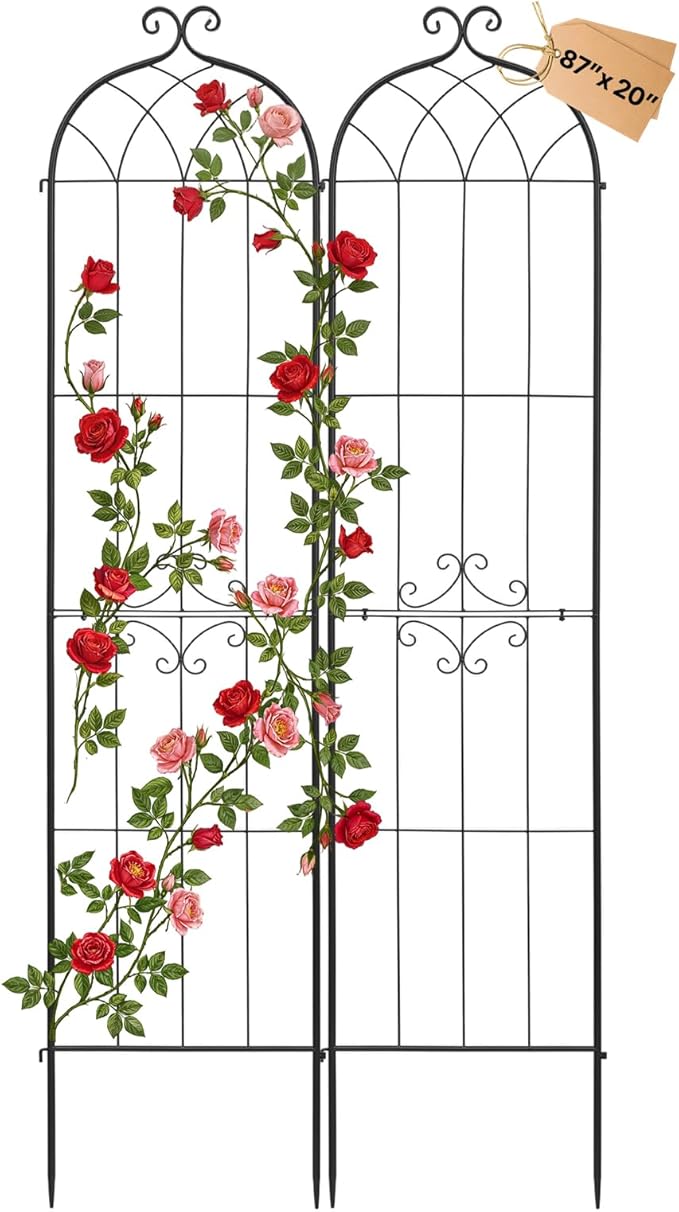 VEVOR Garden Trellis 87 x 20 inch Rose Trellis 2 Packs Garden Flower Rose Trellises with Powder-Coated Finish &amp Convenient Locking Design Plant Support Trellises for Flowers Vegetables Roses
