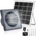 Solar Powered Exhaust Fan 25W Solar Panel+8 High Speed Solar Powered Fans Solar Exhaust Intake Fan Kit with Bracket Anti-backflow Valve Power Adapter Vent Fan for Shed Greenhouse Attic