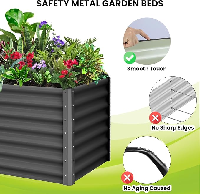 Raised Garden Bed Heavy Duty Raised Garden Beds Outdoor Galvanized Metal 6x3x2ft Planters for Outdoor Plants with Safety Edges 2-Pack Raised Beds for Gardening and Planter Box Dark Gray