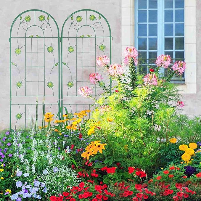 2-Pack Metal Garden Trellis for Climbing Plants Outdoor Flower Support Decorative Outdoor Trellis Green Green