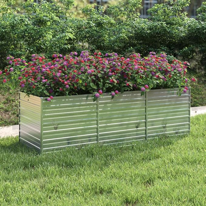 Raised Garden Bed 94.5x31.5x30.3 Galvanized Steel Silver Outdoor Planter Box Raised Beds for Gardening Garden Raised Bed for Vegetables Flower Beds Elevated Garden Beds Outdoor