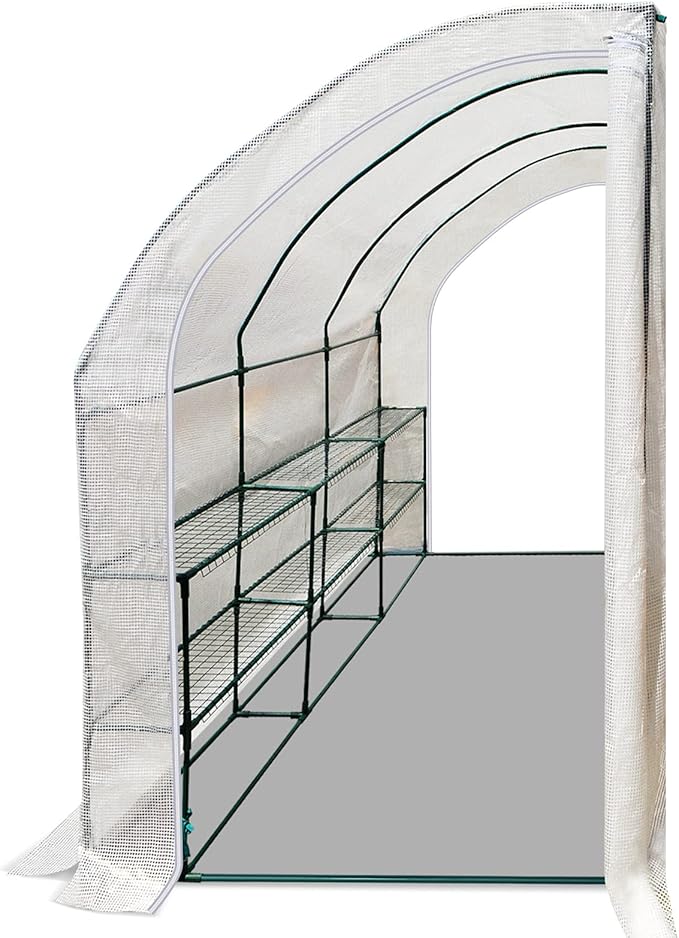 BenefitUSA New Large Walk-in Wall Greenhouse 10x5x7'H w 3 Tiers/6 Shelves Gardening (White (2 Door))