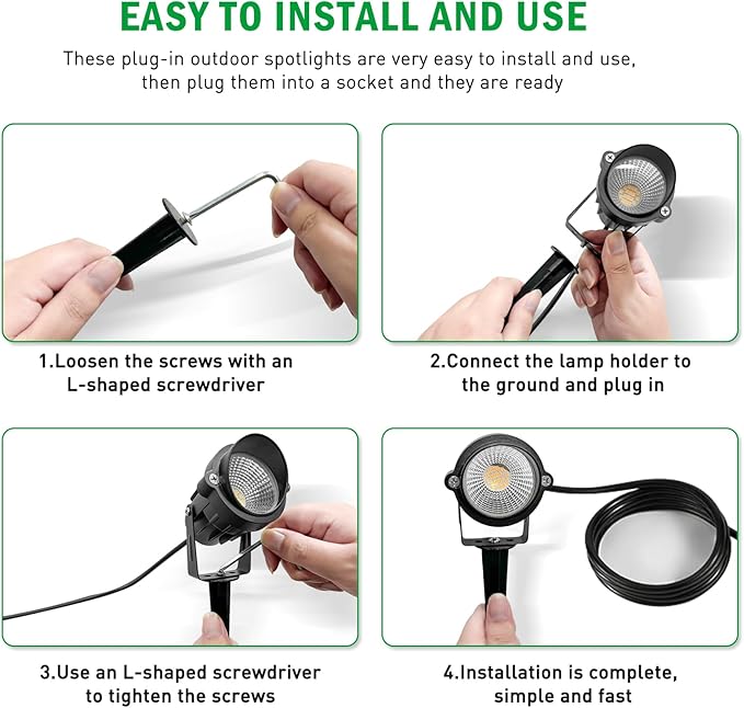 Outdoor Landscape Spotlights 120V LED Spot Light Waterproof for Garden and Yard Up Lighting Warm Light Outdoor Spotlight Accent Lighting Fixture with 5.9 FT Plug Cord 3 Pack