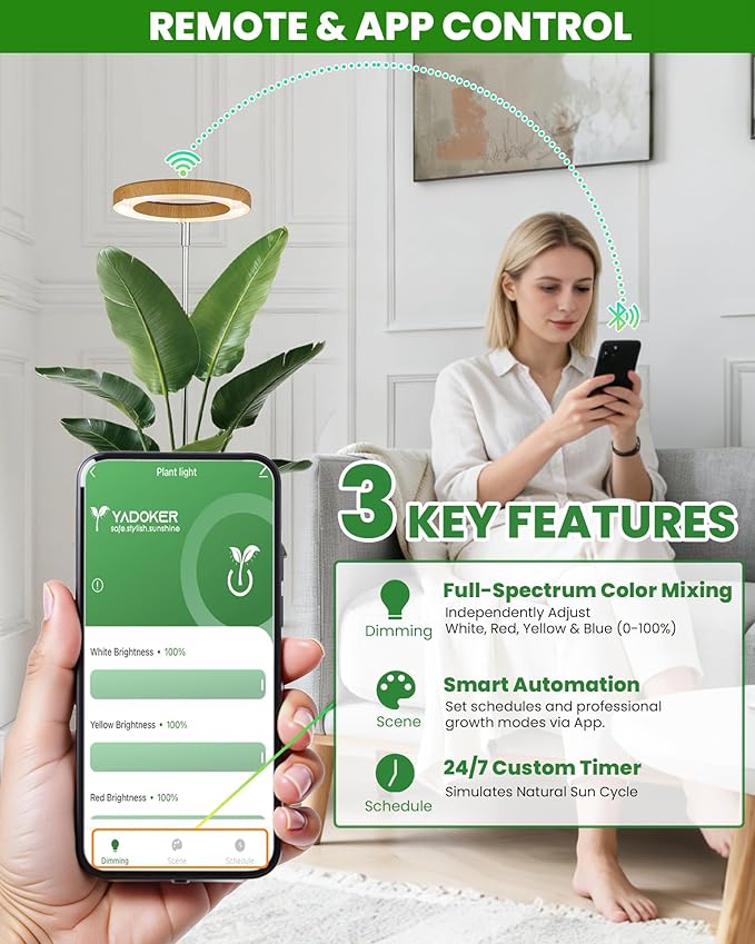 Plant Grow Lightyadoker Smart Plant Light Compatible with AlexaGoogle for Indoor PlantsHeight AdjustableCustomized Light BrightnesssMultiple Timers