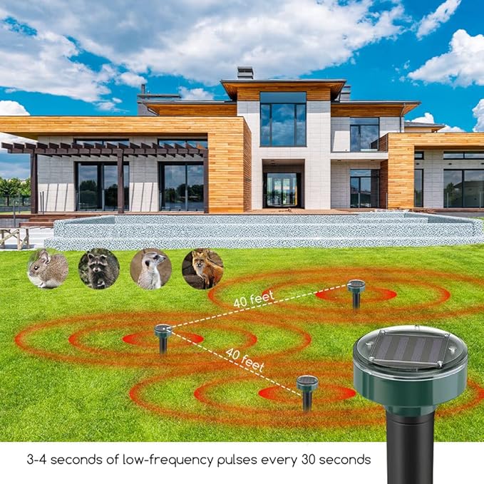 8 Pack Ultrasonic Solar Mole Repellent Gopher Repellent Waterproof Vole Chipmunk Groundhog Repellent Outdoor Sonic Spikes Rodent Repellent Mole Deterrent Snake Repellent for Yard Lawn