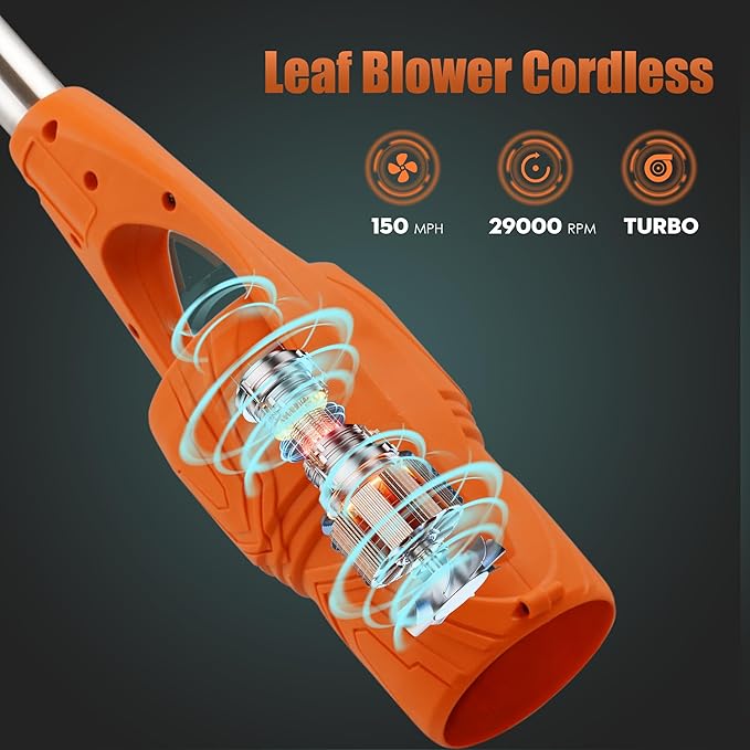Cordless Leaf Blower 21V Electric - Lightweight Handheld Speed Control via Pressure Switch 2 x 2.0Ah Batteries &amp 1-Hour Fast Charger for Lawn Care Leaf Blowing Small Gravel - Garden Cleaning
