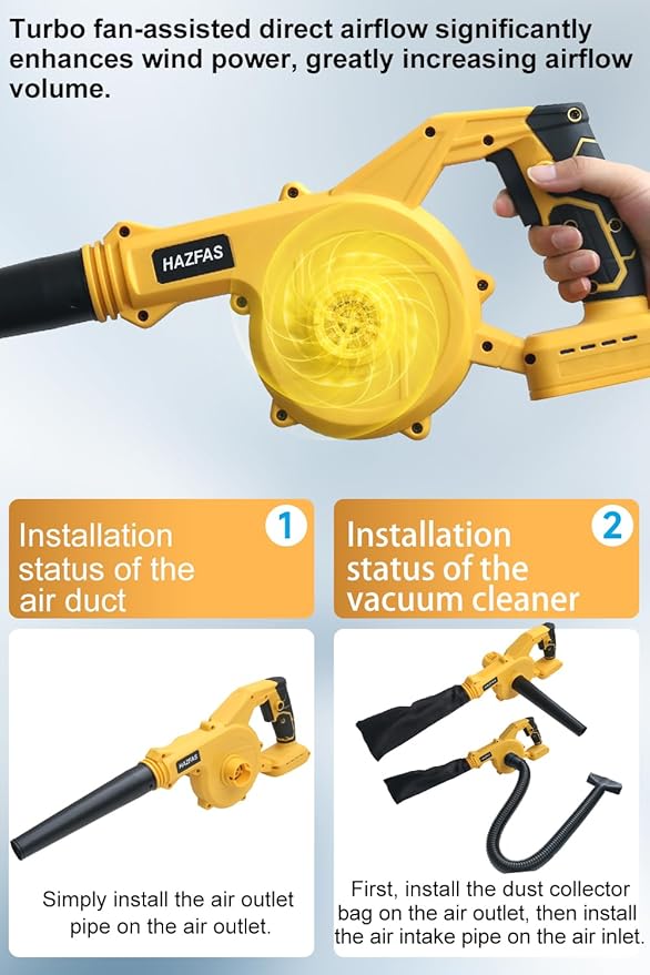 Cordless Leaf Blower for Dewalt 20V Max Battery (No Battery) Electric Leaf Blower Mini Leaf Blower 2-in-1 Handle Electric Blower and Vacuum Cleaner for Lawn Care/Dust(Battery Not Included)