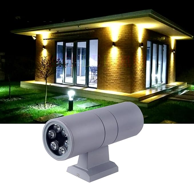 Double Head Up and Down Irradiation Outdoor Wall Washer Lights Spotlight Led Beam Light IP65 Waterproof Villa Courtyard Pillar Lamp 220V Exterior Landscape Lighting(Yellow24w)