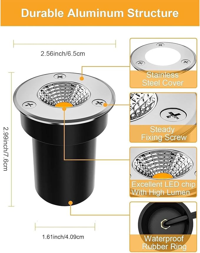 Kitchen Faucet 8pcs Beam Spotlight Well Lights 3W In Ground Light IP67 Waterproof Outdoor Low Landscape Lighting Recessed LED Lamp for Floor Driveway Deck Step Garden