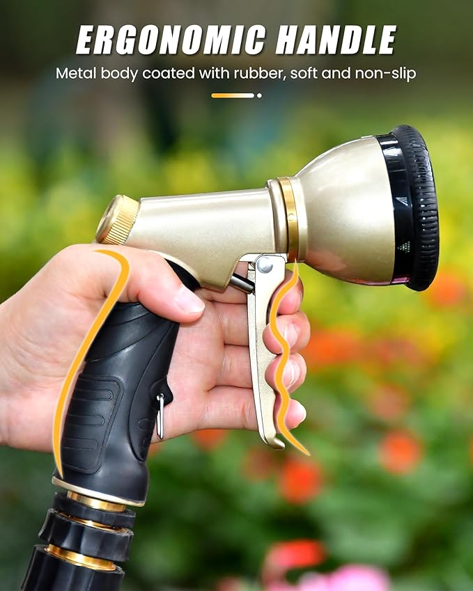 RAINPOINT Garden Hose Nozzle 9 Spray Patterns Hose Sprayer Nozzle Heavy Duty Metal Water Hose Nozzle Adjustable Hand Sprayer Watering Plants and Lawn Pet Showering Gray