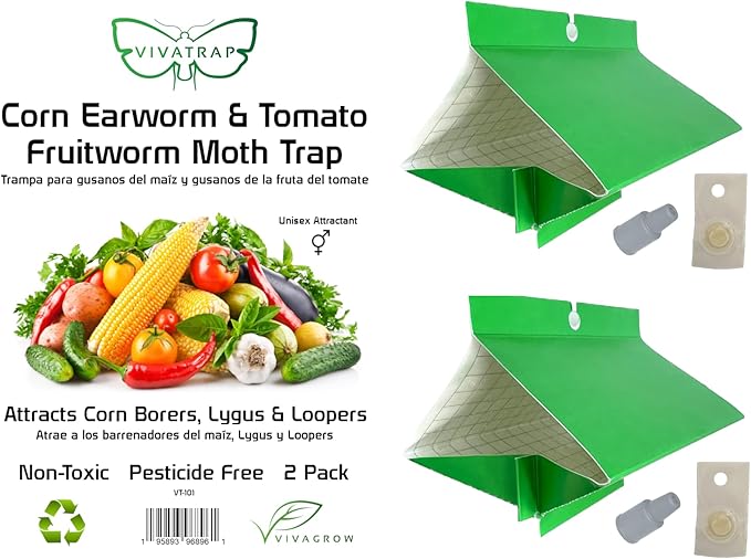 VivaTrap VT-101 Corn Earworm + Tomato Fruitworm Moth Trap &amp Lure (2 Pack 8 Week)