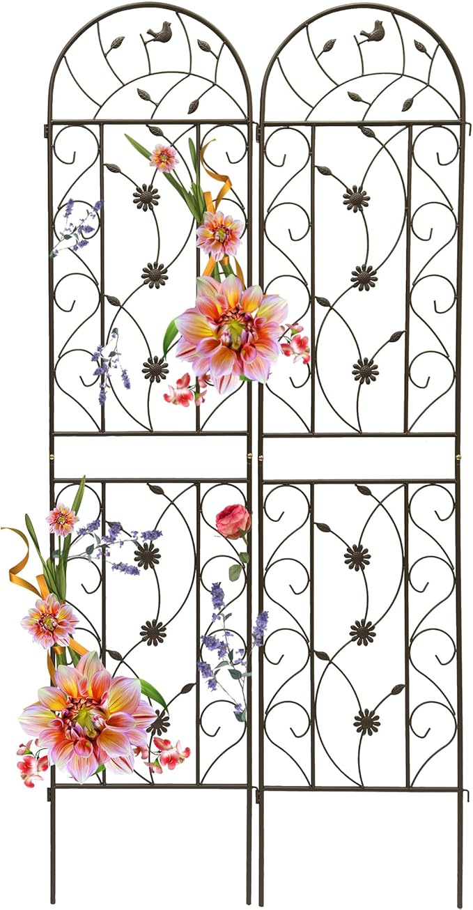 Garden Trellises 2 Pack Brown Metal Coated Rustproof Trellis for Climbing Plants Outdoor Roses Vines Flowers and Vegetables-19.7×86.7 inches