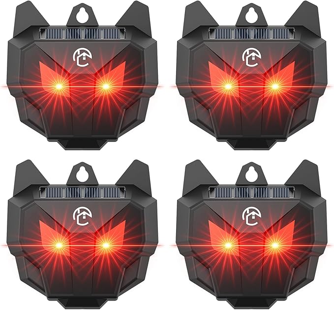 Solar Coyote Deterrent Predator Lights - Nocturnal Animal Repeller with Red LED Flashing Lights for Chicken Coop Yard &amp Garden Protection Against Raccoons Foxes Deer Skunks Hawks