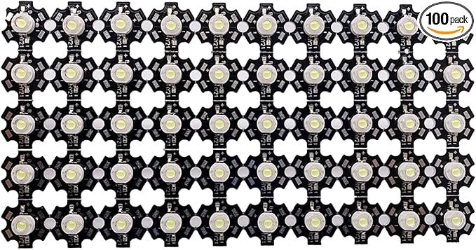 100pcs 3W High Power LED Diodes Cold Warm White Red Green Blue Yellow 660nm 445nm Plant Grow Light Source with 20mm Star PCB (White 6500K)