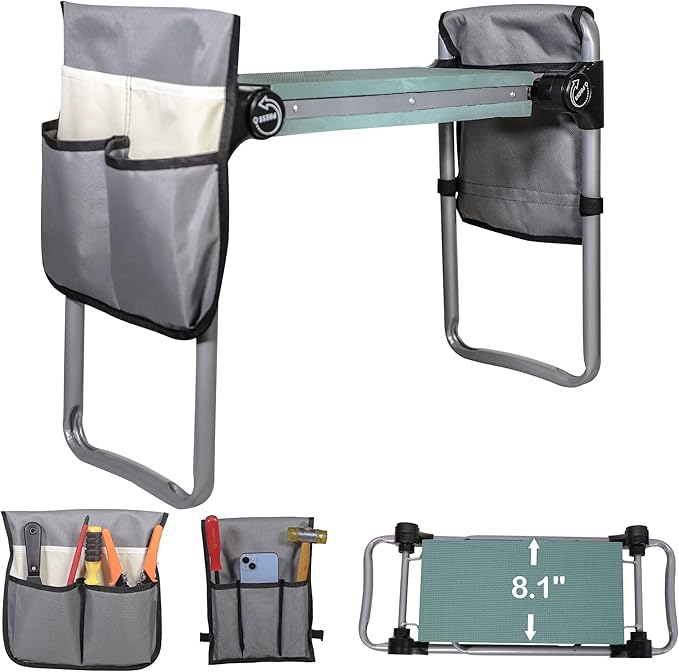 LUCKYERMORE Upgraded Garden Kneeler and Seat Foldable Gardening Stool with 2 Tool Pouches with Wider &amp Softer EVA Kneeling Pad Gardening Gift for Parents Seniors Lightweight &amp Heavy Duty