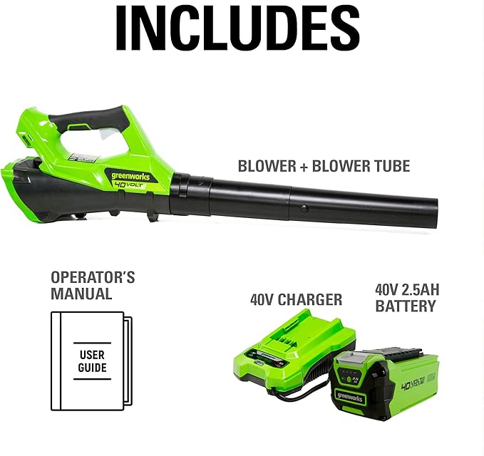 Greenworks 40V (110 MPH / 390 CFM) Cordless Axial Blower 2.5Ah Battery and Charger Included