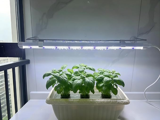2FT Suction Cup Style Plant Grow Light12W LED Grow Lamp Fixture on Wall Seed Starter kit 6500K Cool White Enhanced Blue Light Height Adjustable Herbs Growing lamp IP54
