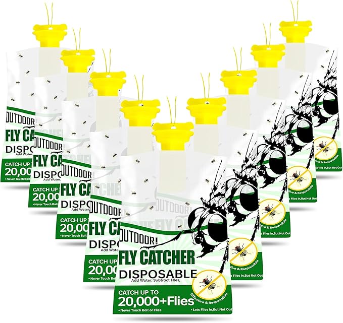 9 Pack Fly Traps Outdoor Disposable Hanging Fly Traps with Natural Pre-Bait Non Toxic Fly Catcher Fly Repellent for Home Backyard Patio &amp Camping Pool Barn Stable Ranche Farm