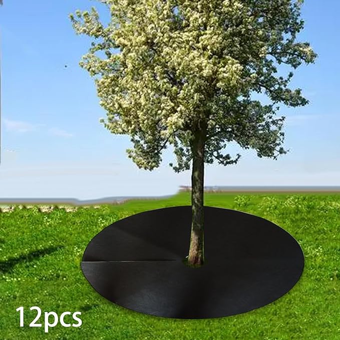 12 Pieces Tree Mulch Ring Tree Guards Heavy Duty Tree Disc Plant Cover Black Weed Barrier Fabric Mulch Mat for Landscaping Diameter 52 cm