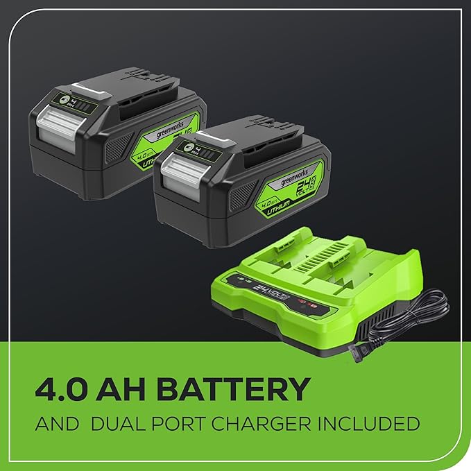 Greenworks 48V (24V x 2) Cordless Brushless Leaf Blower/Vacuum (520 CFM / 240 MPH) with Bag Powerful &amp Efficient for Yard Debris Cleanup Includes (2) 4.0Ah Battery &amp Dual Port Charger