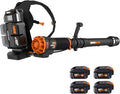 WORX Nitro WG572 80V Cordless Leaf Blower Backpack Blower with 800CFM &amp 150MPH Electric Blower for Lawn Care with Brushless Motor &amp Variable Air Control 4 Batteries &amp Basecamp Charger I