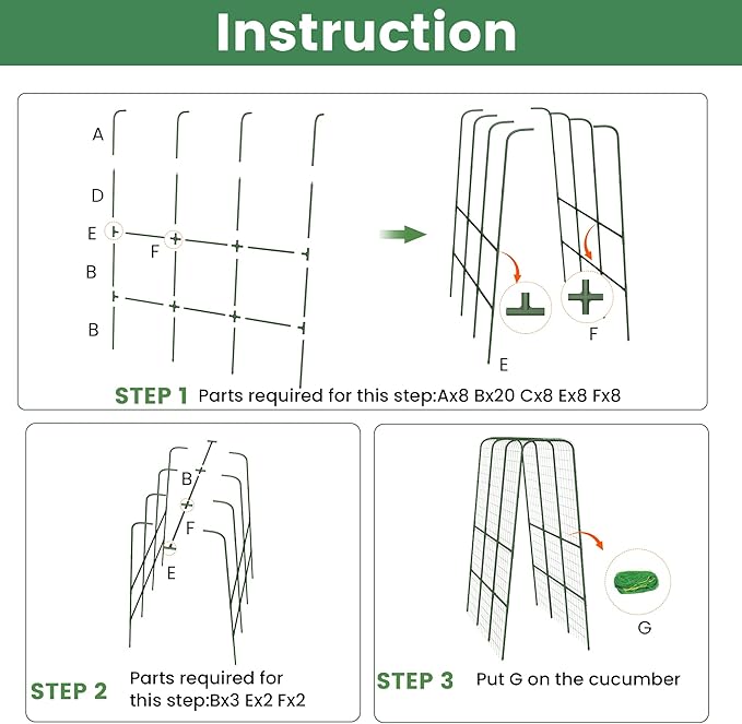 Cucumber Trellis for Raised Bed 63 Heavy Duty U-Shape Garden Trellis for Climbing Plants Outdoor Rustproof Plastic Metal Arch Vegetables Trellis Plant Support for Vine Fruits Beans and Flowers