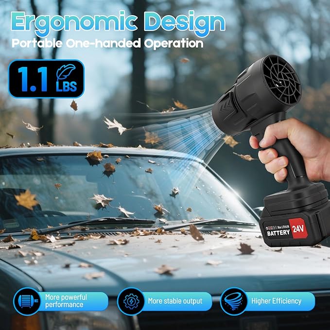 Cordless Leaf Blower 400000 RPM Handheld Leaf Blower with 2×24V 2400mAh Batteries and Charger 130MPH Turbo Airflow Lightweight Leaf Blowers for Patio Lawn Car Camping
