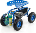 Giantex Garden Workseat 360 Swivel Rolling Seat with Wheels Tools Basket Gardening Cart with Seat Adjustable Height Wagon Scooter for Patio Lawn Yard Outdoor Steerable Stool (Blue)