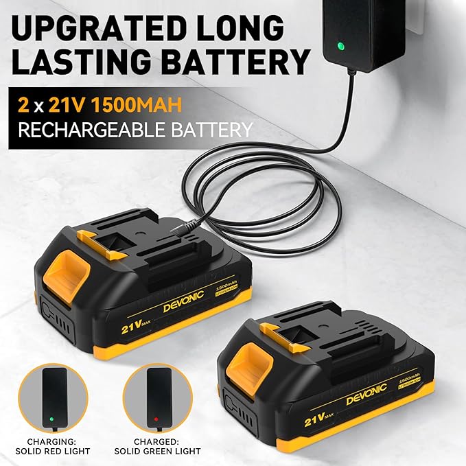 DEVONIC Leaf Blower Cordless 21V Electric Cordless Leaf Blower with 2 Batteries and Charger150MPH for Lawn CarePatio Garden House Depot (Medium Cordless Leaf Blower)