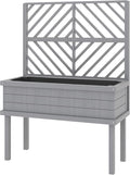 Wooden Planter Box with Trellis Elevated Raised Garden Bed for Climbing Plants Fir Wood Flower Shelf with Drainage Holes Gray 41.25 W x 17.75 D x 55 H