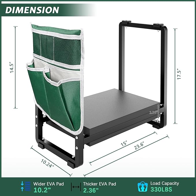 FLINTER Wider Garden Kneeler and Seat Heavy Duty Thick Gardening Bench for Kneeling and Seat - Garden Kneelers for Seniors Gardening Stools for Women Grandparents Gardeners Black