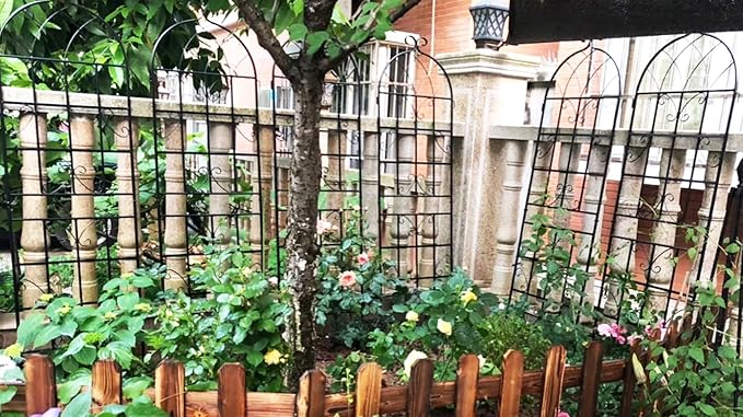 Metal Garden Trellis Rustproof Trellis for Climbing Plants Outdoor Flower Support (Black-4 Pack 71x19.7)