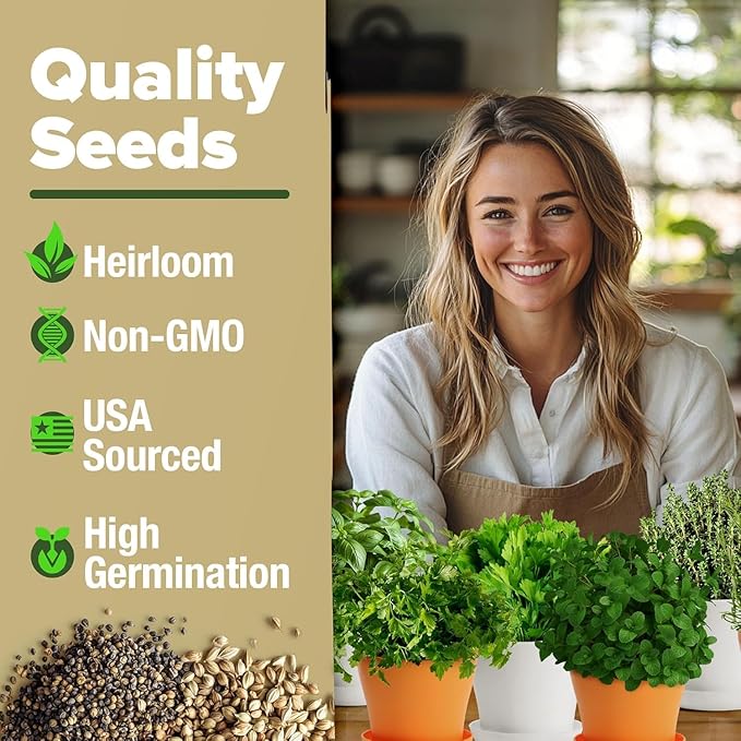HOME GROWN Gift Herb Kit – 8 Herb Seeds Set with Basil Cilantro Mint &amp More Complete Indoor Grow Kit for Kitchen Gardening Gifts for Women &amp Men Ideal for Cooking &amp Home Décor
