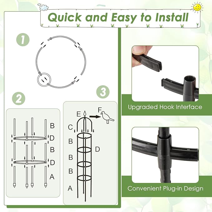 Happygrill Garden Trellis for Climbing Plants 78” Tall Metal Obelisk Trellis w/Adjustable Height Gloves Cable Ties 2 in 1 Plant Cages &amp Supports for Flowers Vegetables Vines Indoor Outdoor