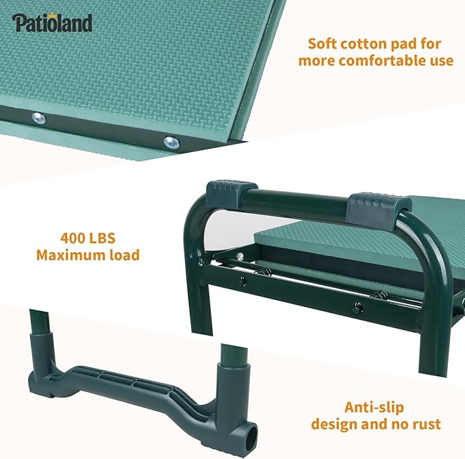 Garden Kneeler and Seat with 1 Gardening Tool Pouch and 1 Tool Bag 10.2 Widen Heavy Duty Thicken Soft Kneeling Pad Folding Garden Stool Outdoor Yard Work Seat Ideal Gardening Gifts for Mom Women