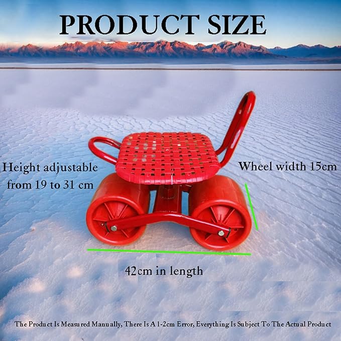 Heavy-Duty Stool Cart with Adjustable 19-31cm Height360°Swivel Rolling GardensPatio Wagon Scooter with 2 WheelsEasy to Use
