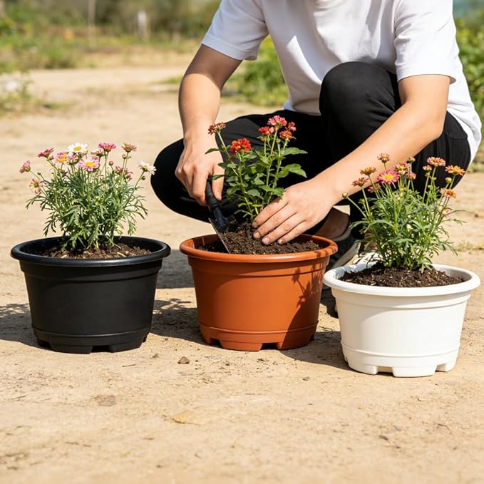 5 Pack 8.5 inch Plant PotOutdoor Flower PotsPlastic pots for Plants Indoor with Drainage Holes and Trays Decorative Garden Containers Sets for Houseplants