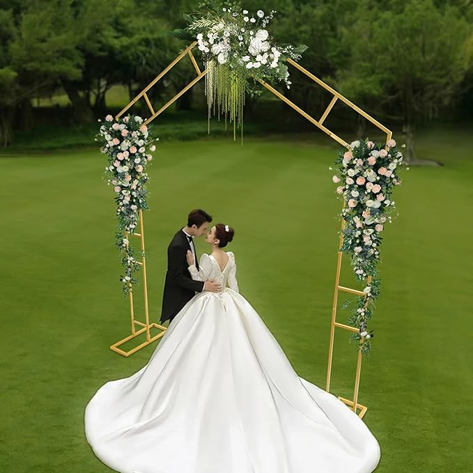 Arch Backdrop Stand A-Shape Wedding Arch Outdoor Flower Garden Trellis Wedding Arch Frame for Garden Decorations Outdoor Party Decorations 6.56 * 7.87FT (Gold)