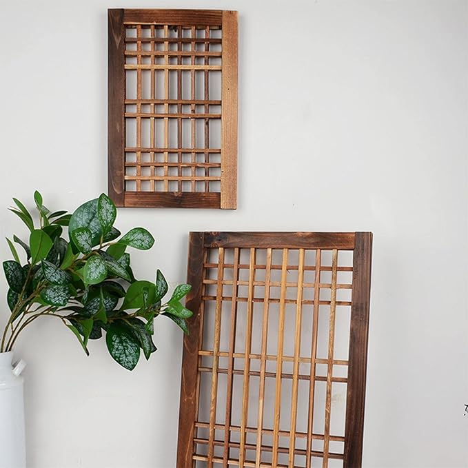Window Frame Wooden Window Pane Wall Art Garden Trellis Lattice Deck Rustic Wood Material Lightweight Hanging Easy Maintenance Suitable for Farmhouse 52cmx36cm