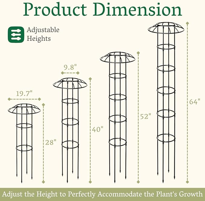 Garden Obelisk Trellis for Climbing Plants Outdoor | 64 Inch Mushroom Top Trellis for Potted Plants Vines Roses Clematis | Rustproof Plastic Coated Metal Plant Support Indoor Outdoor for Vegetables